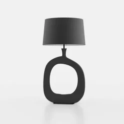 Candeeiro de Mesa com Base Redonda em Metal Preto e Abat-jour em Linho DIEZMA EGLO 390424