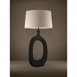 Candeeiro de Mesa com Base Redonda em Metal Preto e Abat-jour em Linho DIEZMA EGLO 390424