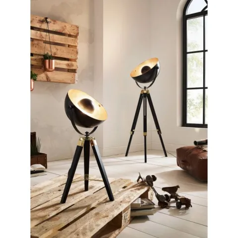 Candeeiro de Mesa com Base Tripé em Madeira e Latão Escovado COVALEDA EGLO 49617