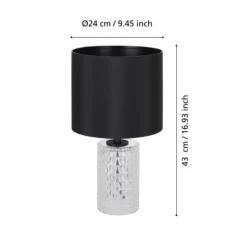 Candeeiro de Mesa com Cilindro de Vidro e Abajur Preto SAPUARA EGLO 39979