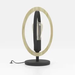 Candeeiro de Mesa com Elemento Oval em Madeira e Metal Preto BASILDON EGLO 43464