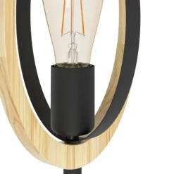 Candeeiro de Mesa com Elemento Oval em Madeira e Metal Preto BASILDON EGLO 43464