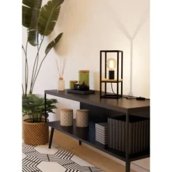Candeeiro de Mesa com Estrutura em Metal Preto e Madeira LIBERTAD EGLO 99797