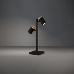 Candeeiro de Mesa com Projetores Ajustáveis Preto e Madeira CARTAGENA EGLO 390069