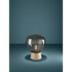Candeeiro de Mesa com Vidro Fumado e Base em Madeira MAGACELA EGLO 390321
