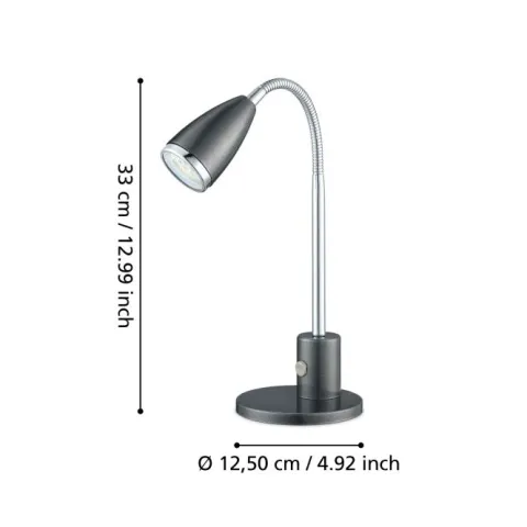 Candeeiro de Mesa LED com Pescoço Ajustável em Aço Preto e Cromado FOX EGLO 92873