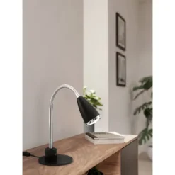 Candeeiro de Mesa LED com Pescoço Ajustável em Aço Preto e Cromado FOX EGLO 92873