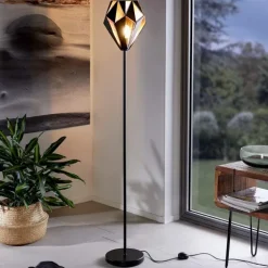 Candeeiro de pé com base linear e abajur de metal preto CARLTON 1 EGLO 49994
