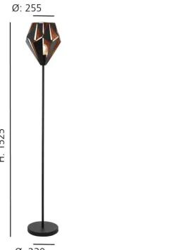 Candeeiro de pé com base linear e abajur de metal preto CARLTON 1 EGLO 49994