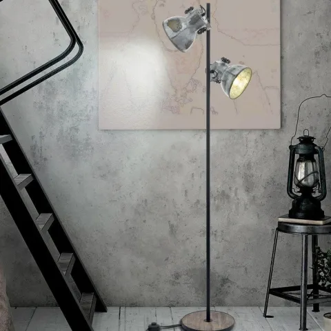 Candeeiro de pé com base metal preto e painel madeira BARNSTAPLE EGLO 49722