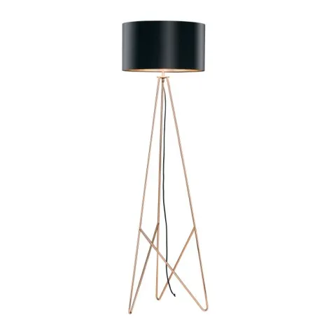 Candeeiro de pé com base metálica tripé cobre e abajur preto CAMPORALE EGLO 39229
