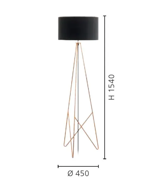 Candeeiro de pé com base metálica tripé cobre e abajur preto CAMPORALE EGLO 39229