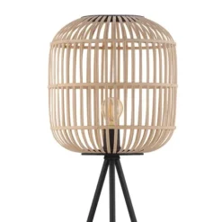 Candeeiro de pé com base tripé e abajur em bambu natural BORDESLEY EGLO 43219