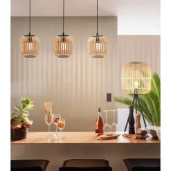 Candeeiro de pé com base tripé e abajur em bambu natural BORDESLEY EGLO 43219