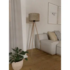 Candeeiro de Pé com Base Tripé em Madeira e Cúpula em Tecido Branco HONTONGAS EGLO 390326