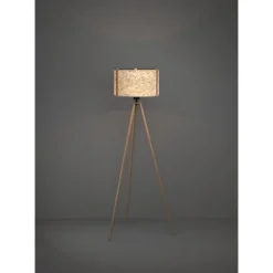 Candeeiro de Pé com Base Tripé em Madeira e Cúpula em Tecido Branco HONTONGAS EGLO 390326