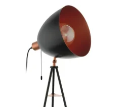 Candeeiro de pé com base tripé em metal preto e cobre CHESTER EGLO 49386
