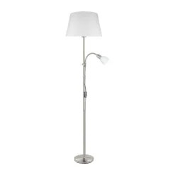 Candeeiro de pé com estrutura metálica níquel fosco e abajur branco CONESA EGLO 95686