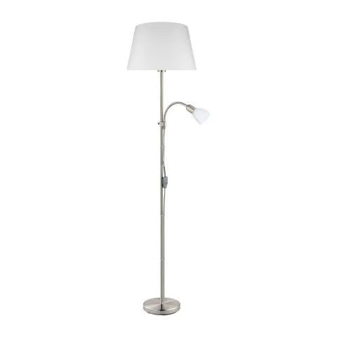 Candeeiro de pé com estrutura metálica níquel fosco e abajur branco CONESA EGLO 95686