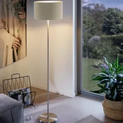 Candeeiro de Pé MASERLO com Abajur Taupe e Base Níquel Mate 95171
