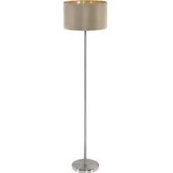 Candeeiro de Pé MASERLO com Abajur Taupe e Base Níquel Mate 95171
