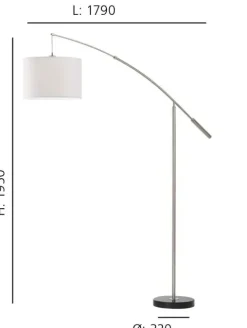 Candeeiro de Pé NADINA com Braço Extensível e Abajur em Tecido Branco 92206