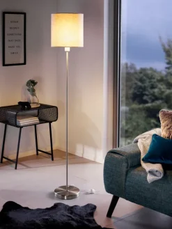 Candeeiro de Pé PASTERI com Base Níquel Mate e Abajur Taupe 95167
