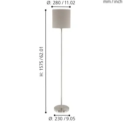 Candeeiro de Pé PASTERI com Base Níquel Mate e Abajur Taupe 95167