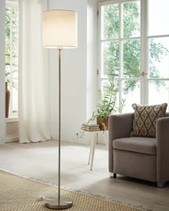 Candeeiro de Pé PASTERI com Base Níquel Mate e Abajur Branco 95164
