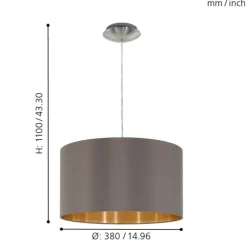 Candeeiro de Tecto Suspenso Eglo Maserlo Cappuccino/Dourado Ø380mm 31603