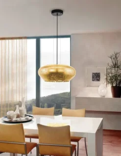 Candeeiro de Tecto Suspenso Eglo Priorat 39595 Dourado Ø500mm
