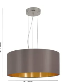 Candeeiro de Tecto Suspenso Eglo Maserlo Cappuccino/Dourado Ø530mm 31608