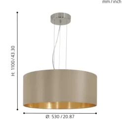 Candeeiro de Tecto Suspenso Eglo Maserlo Toupeira/Dourado Ø530mm 31607