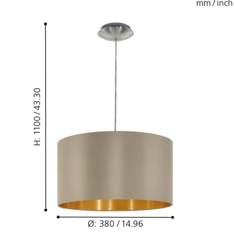 Candeeiro de Tecto Suspenso Eglo Maserlo Toupeira/Dourado Ø380mm 31602