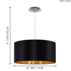 Candeeiro de Tecto Suspenso Eglo Maserlo Preto/Dourado Ø380mm 31599