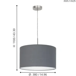Candeeiro de Tecto Suspenso Eglo Pasteri Cinza Ø380mm 31573
