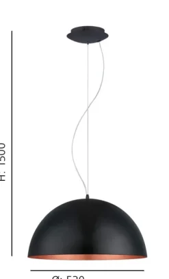 Candeeiro de Tecto Suspenso Eglo Gaetano 1 Preto e Cobre Ø53cm 94938