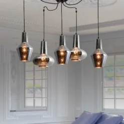 Candeeiro de tecto suspenso 5L GLASS CHROME PZA17150 - Zambelis