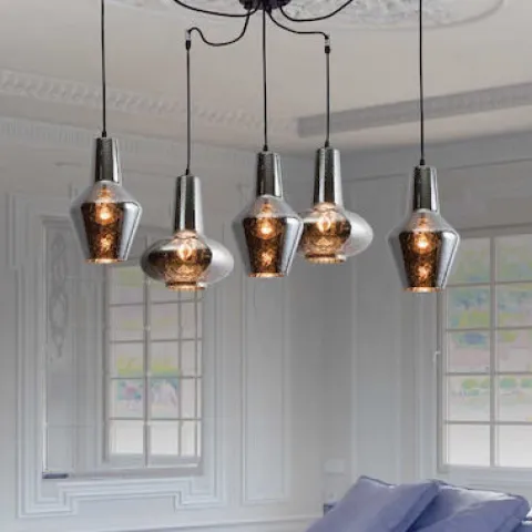 Candeeiro de tecto suspenso 5L GLASS CHROME PZA17150 - Zambelis