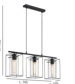 Candeeiro de tecto suspenso Vintage Eglo Loncino 3x 49496