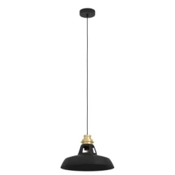 Candeeiro de teto com abajur cónico preto e detalhe dourado ESPINARDO EGLO 390229