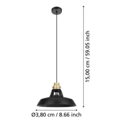 Candeeiro de teto com abajur cónico preto e detalhe dourado ESPINARDO EGLO 390229
