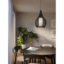 Candeeiro de teto com abajur de arame preto e vidro opalino RAZONI 1 EGLO 900828