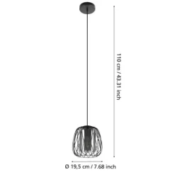 Candeeiro de teto com abajur de arame preto e vidro fumado FLORESTA EGLO 99705