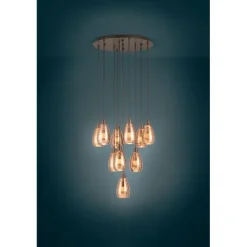 Candeeiro de teto com 10 abajures de vidro cobre SIRACUSA EGLO 39509