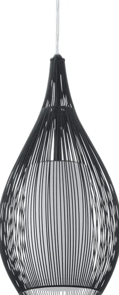 Candeeiro de teto com 3 abajures em arame preto e vidro branco RAZONI EGLO 94389
