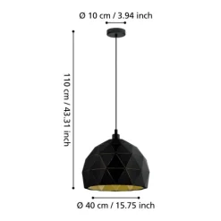Candeeiro de teto com abajur geométrico preto e dourado ROCCAFORTE EGLO 97841