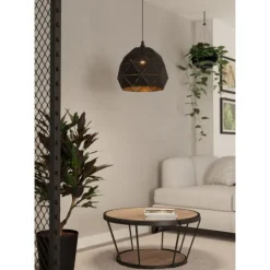 Candeeiro de teto com abajur geométrico preto e dourado ROCCAFORTE EGLO 97841