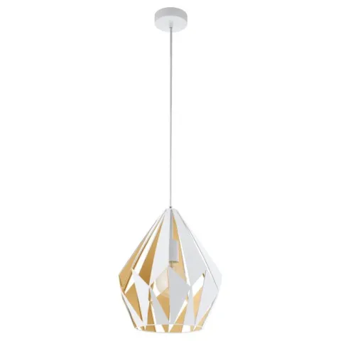 Candeeiro de teto com abajur metálico branco e dourado CARLTON 1 EGLO 49932