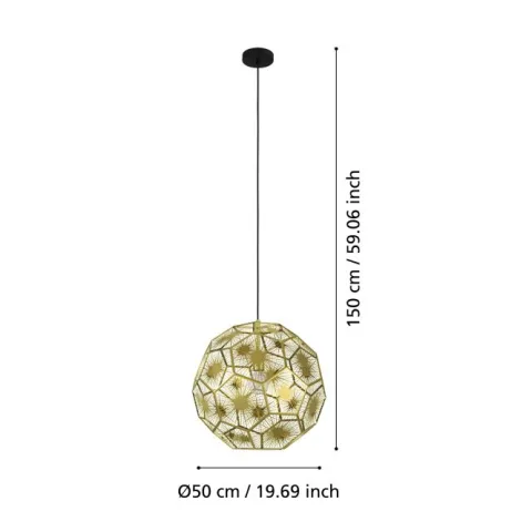 Candeeiro de teto com abajur metálico latão geométrico SKOURA EGLO 39756
